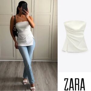 Zara ecru cream off white ruched strapless top